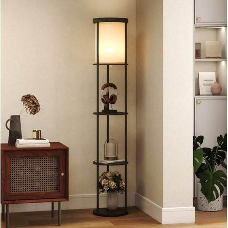 Lampada da terra con ripiani rotonda 29x29x158 cm in metallo nero con telecomando (1/5)