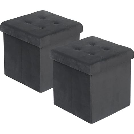 WOLTU Tabouret Pouf de Rangement en Velours Lot de 2 , Coffre Repose-Pied Pliable 37, 5x37, 5x38cm, Gris (1/4)