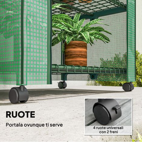 Étagère d’angle mobile 4 niveaux avec rideau enroulable, structure en acier et PE, dimensions 69x50x165 cm, couleur verte (1/5)