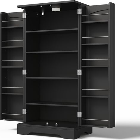 Hoher Küchenschrank aus MDF in Schwarz 120,5x60x40 cm mit LED-Sensorlicht (1/5)