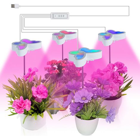 LED-Pflanzenlampe „Butterfly“ für Zimmerpflanzen, 1/2/4 Leuchtenköpfe, Fernbedienung, 3/6/12-Stunden-Timer, 5 Modi, Schutzart IP42, PVC/Legierung (1/5)