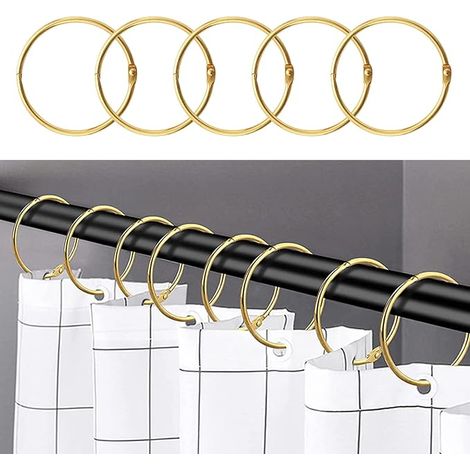 24-teiliges Set Duschvorhangringe, rostfreie Duschvorhanghaken fürs Badezimmer, dekorative runde Duschvorhangringe und Duschstangenhaken, Gold (1/2)