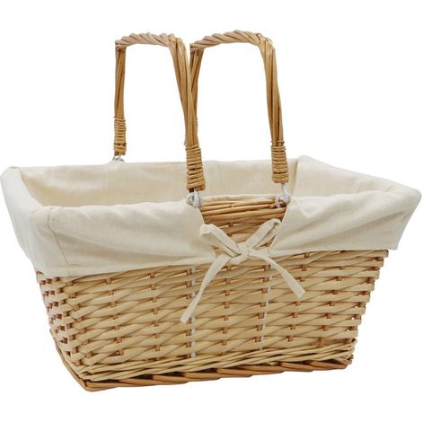 Acacia Rectangular Willow Shopping Basket with Handles, Honey Finish (1/4)
