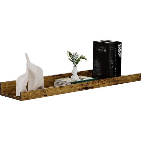 Étagère Murale Vintage Marron 60 cm – Tablette Flottante Large Individuelle en MDF Aspect Bois pour Livres, Déco & Cadres – pour Salon, Bureau, Cuisine (1/5)