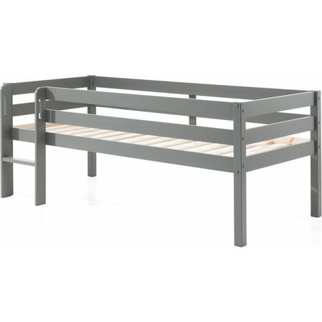 Lit Enfant Surélevé & Échelle "Pino" 90x200cm Gris (1/3)