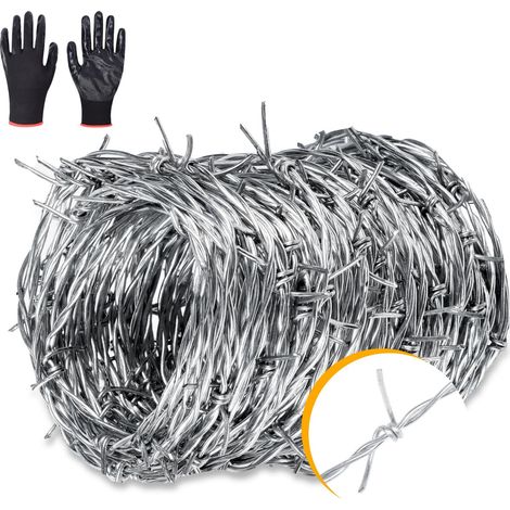 36,6 m de fil barbelé de 1,3 mm d'épaisseur - Clôture de fil barbelé à 2 points - Galvanisé - Solide et flexible - Pour balcon, jardin, batte de baseball ou artisanat (1/5)
