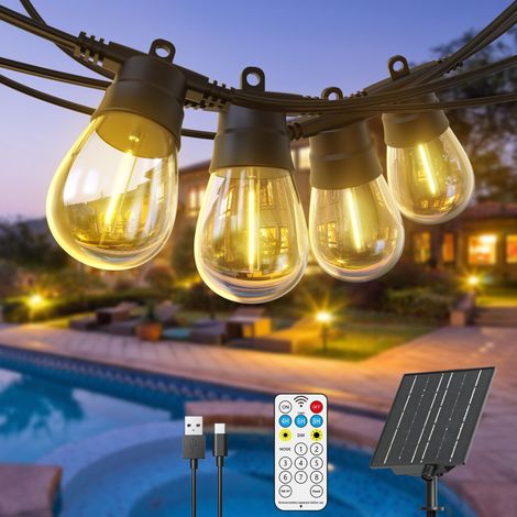 Guirlande Guinguette Solaire et Charge Extérieur, 11M 10+1 Leds (1/5)