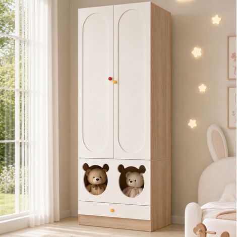 Armario infantil con 2 puertas, barra y cajones, 80 x 50 x 200 cm HAVRYA (1/5)