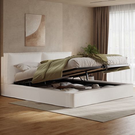 Letto matrimoniale 180x200 cm beige in bouclé con contenitore idraulico e rete a doghe (1/5)