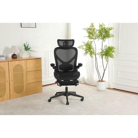 Ergonomischer Klappbarer Bürostuhl Aus Netz, 3D-Kopfstütze, Verstellbare Lordosenstütze, Schwarz (1/5)