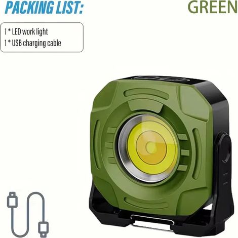 Lampe de camping ultra-lumineuse (verte) - Lampe de travail COB rechargeable - Chargement magnétique - Usage extérieur d'urgence - 6 modes (1/5)