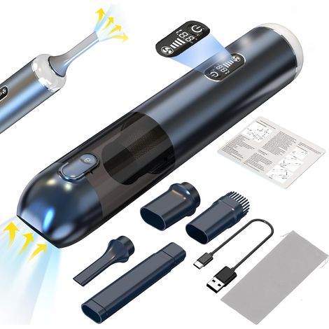 Aspiradora portátil inalámbrica para coche - Potente succión de 18000 Pa - Filtro HEPA + Pantalla LED - Ligera con múltiples boquillas - Para coche y hogar (1/5)