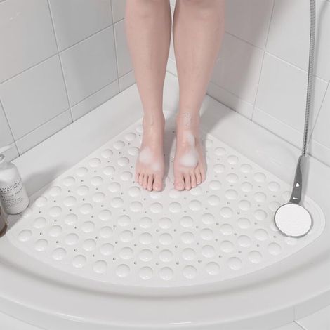 Tapis de douche d'angle non glissement - 54x 54cm tapis de douche d'angle pour douche intérieure, tapis de douche non glissant, tapis de stand de douche d'angle avec aspiration, blanc (1/5)