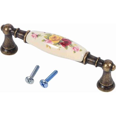 Poignée de porte Vintage Alliage Céramique Motif Fleur Rose Style Rétro pour Meuble Cuisine Armoire Tiroir avec Vis (1/5)