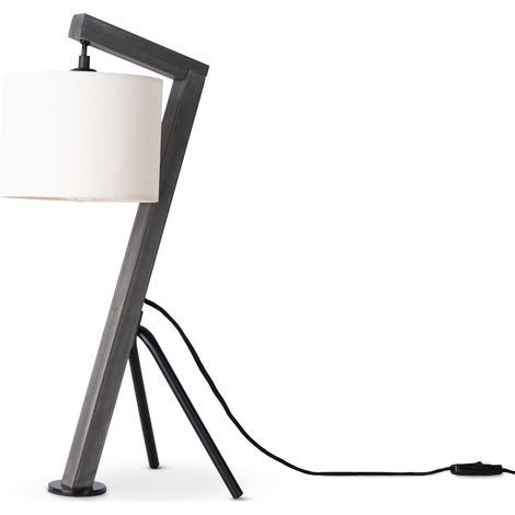 Paco Home Stehlampe Tischlampe Wohnzimmer Lampenschirm Leselampe Nachttischlampe Galgen  Tischleuchte - Schwarz, Weiß (Ø16cm)