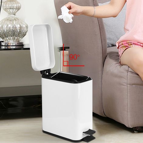 Mülleimer aus Edelstahl mit geräuschlosem Fußpedal für Haushalt, Bad und Küche, weiß, 5 Liter (1/5)