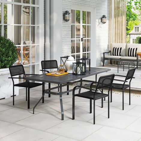 4er-Set stapelbare Gartenstühle mit Armlehnen, Rückenlehne und Stahlrahmen, 55 x 60 x 83 cm, Schwarz