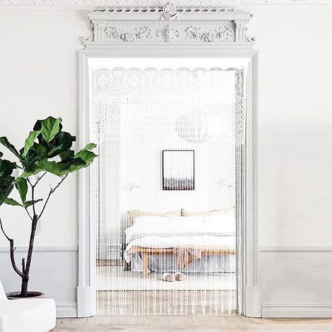 Rideau à pompons blanc, 100 cm x 200 cm, cantonnière semi-transparente pour la décoration intérieure (salon, chambre), rideaux brodés (1/5)