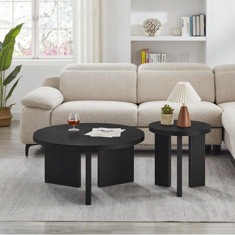 Juego de 2 mesas de centro redondas de MDF negro, 80 x 80 x 38,5 cm-FLORAGRACE (1/5)