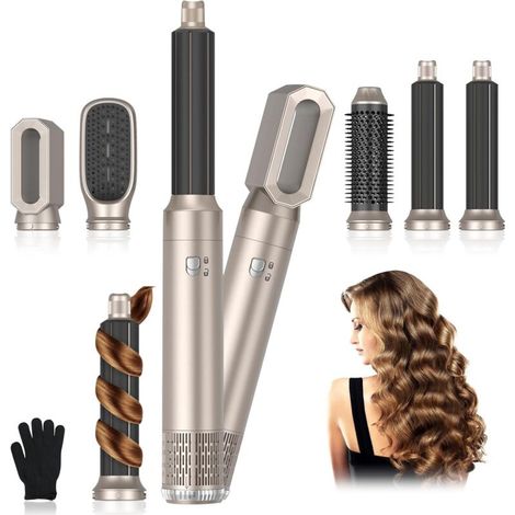 Brosse Soufflante Air Styler Set, Seche Cheveux 1000W, Hair Styler 3 Températures, Fer a Boucler Ions Négatifs, pour Sécher, Brosse Coiffante Chauffante, Volumisante, Pour Lisser (1/4)