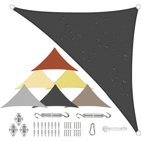 Voile d'ombrage Triangulaire 3x3x4.3M, Auvent, Anti UV, Résistante Intempéries, pour Jardin Terrasse Camping Fête Piscine - Gris foncé CC-001 (1/5)