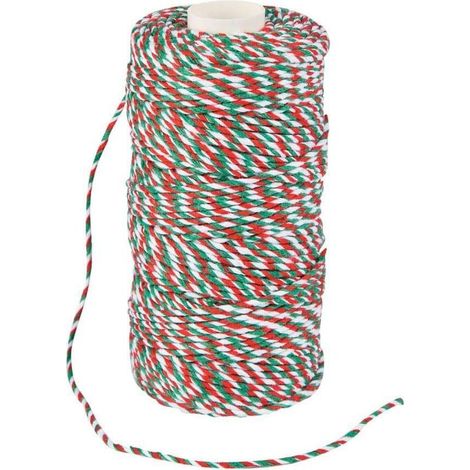 100 mètres de ficelle rouge, verte et blanche, fil de Noël, ficelle de boulanger, cordon de coton, ficelle pour loisirs créatifs, ficelle cadeau