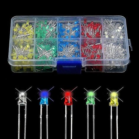 Lote de 500 LEDs de 3 mm, componentes electrónicos, blanco, rojo, azul, verde, amarillo - YUHAO (1/4)