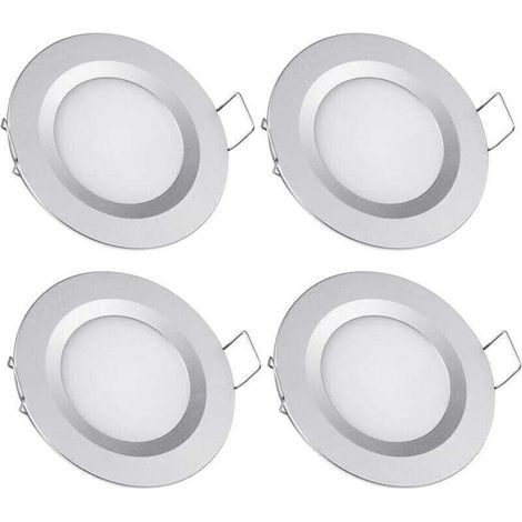 4 x Spot LED Encastrable 12V Trou 58-65mm 3W 6400K Plafonnier Encastré , XU,pour Camping-car Bateau Caravane Van Yacht Blanc froid (Finition argentée) - KZQ (1/4)