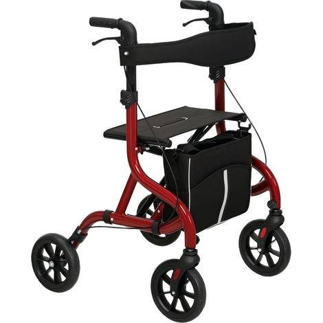 Déambulateur, porte-canne sac rouge, déambulateur pliant léger, rouge 4 roues siège dossier hauteur réglable personnes âgées (1/5)