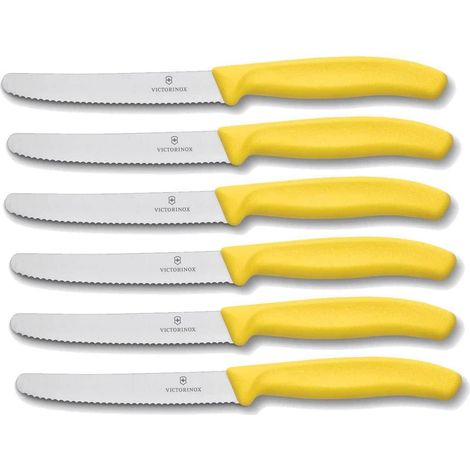 Victorinox set 6 coltelli tavola giallo dentato punta tonda