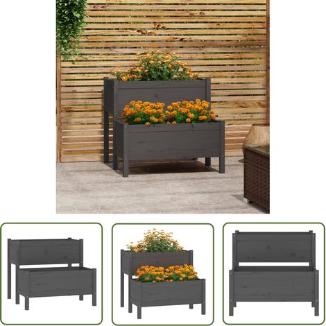 The Living Store Jardinière Gris 84,5x84x75 cm Bois massif de pin - Jardinier - Pot De Fleurs - Jardinière Extérieure - Bois Massif - Pin (1/5)