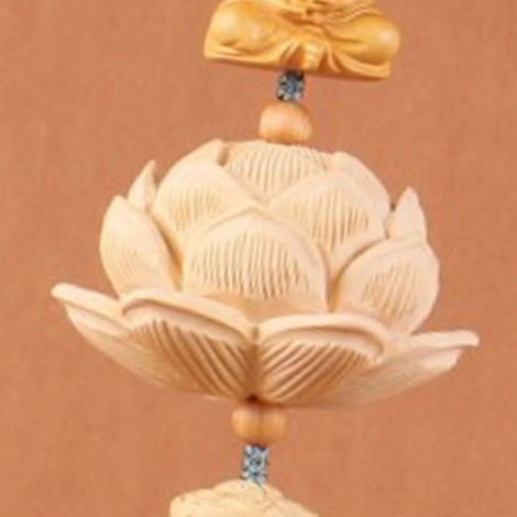 Porte-clé suspendu bois fibre artificielle lotus sculpté main 5 étages miroir retro décoration véhicule porte-bonheur lumière bouddha vert 1 pièce (1/4)