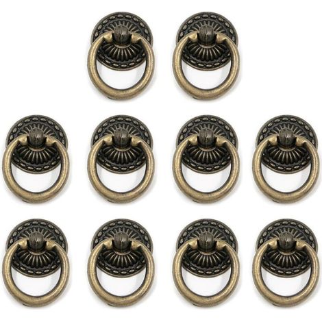 10 Stück Vintage-Ring-Schubladenknöpfe und Türgriffe für Möbel aus Zinklegierung mit Bronzeschrauben