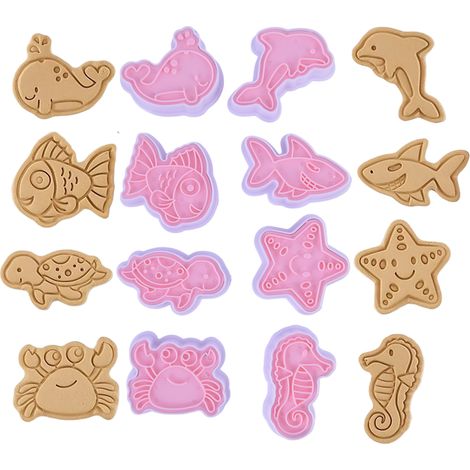 Cortadores de peces con forma de animales marinos, con sello, moldes para peces, 8 piezas. (1/3)