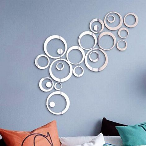 Adhesivo de pared con efecto espejo, círculos, adhesivo de pared redondo, tatuaje de pared, decoración de pared con efecto espejo, arte de pared, adhesivo removible (1/5)