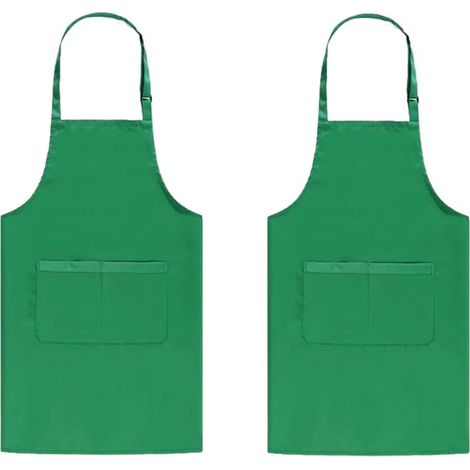 Lot de 2 tabliers de cuisine ajustables, imperméables et à 2 poches, pour femmes et hommes, chefs, verts. (1/5)
