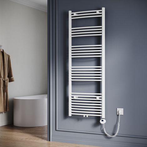 SONNI Elektrischer Handtuchheizkörper mit Thermostat Zwischenanschluss Handtuchtrockner weiß gebogen 1640x600mm Leistung 900W (1/5)