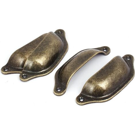 10PCS Poignée de Coquille Vintage Bouton de Porte Rétro Poignées de Porte en Fer avec Vis - 9,8x3,3CM Laiton (1/5)
