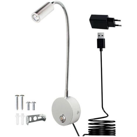 Touch Dimmbare Wandleselampe, LED-Nachttischleselampe mit USB-Anschluss und Schalter, mit Stecker, 3W Nachttischwandlampe [Energieeffizienzklasse G] MUMU