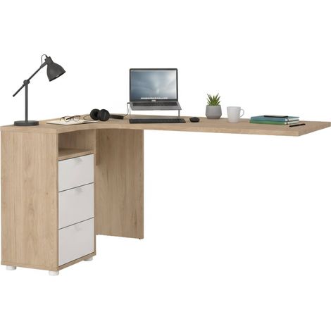 Dmora - Schreibtisch Peipah, Mehrzweckschreibtisch, Bürotisch für PC, Eckschreibtisch, 150x100 h76 cm, Eiche und Weiß
