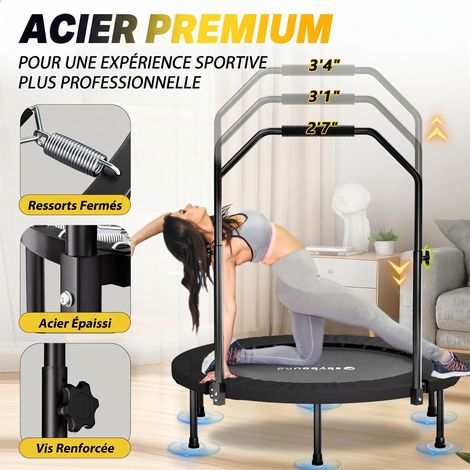 Trampoline Rebounder pour adultes - Mini-trampoline pliable de 102 cm (40") avec poignée en U réglable, charge maximale de 159 kg, équipement d'entraînement stable et silencieux pour l'intérieur et l'