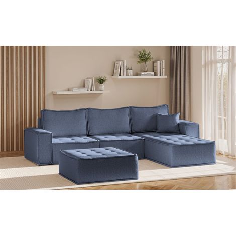 Ecksofa Modulsofa 4-teilig SANDE Stoff Raven Blau Ottomane Rechts (1/5)