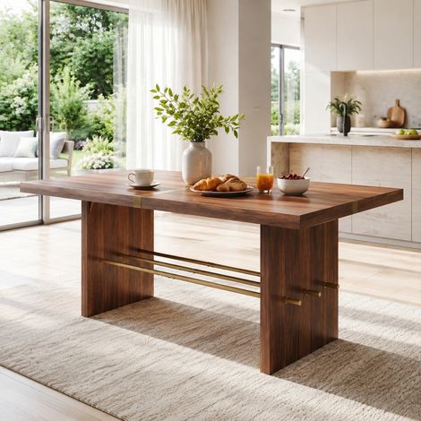 Table à manger 180 x 75 cm pour 6 à 8 personnes, MDF, coloris noyer HAVRYA (1/5)