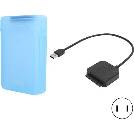 Câble adaptateur disque dur SATA 2.5" 3.5" HDD/SSD, cordon de conversion avec boîtier, prise US 100-240V, bleu (1/5)