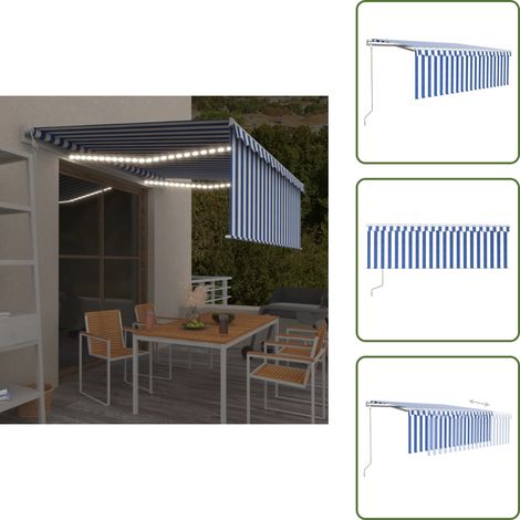The Living Store Markise Automatisch mit Rollo LED Windsensor 4x3 m Blau & Weiß - Markise - Sonnenschutz - Gartenmöbel - Terrassenüberdachung - Outdoor Möbel (1/5)