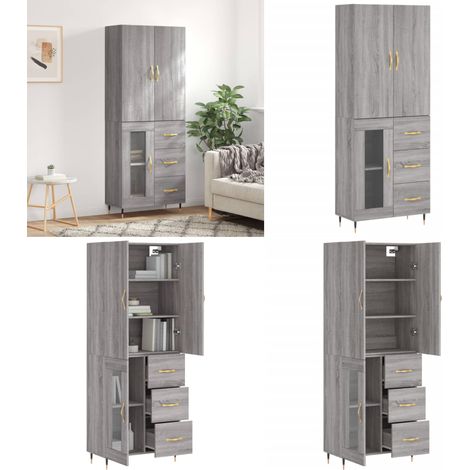 Buffet haut Sonoma gris 69,5x34x180 cm Bois d'ingénierie - Buffet Design Moderne - Meuble Rangement - Armoire Cuisine - Commode Salon - Étagère Murale - Home & Living (1/5)