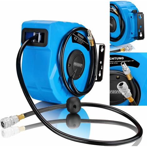 Enrouleur pneumatique 10m – Raccord rapide 1/4' – Pression max 12 bar – Support mural pivotant 180° – Tuyau en PVC (1/5)