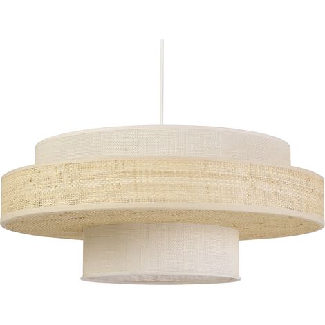 Hängeleuchte aus weißem Jutestoff und natürlicher Rattan D50 WAKI