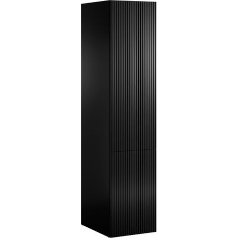 Armoire multifonctionnelle Treville 1 porte, Meuble multifonction avec 4 étagères intérieures, Finition effet roseau, 45,4x54 h200,5 cm, Noir (1/4)