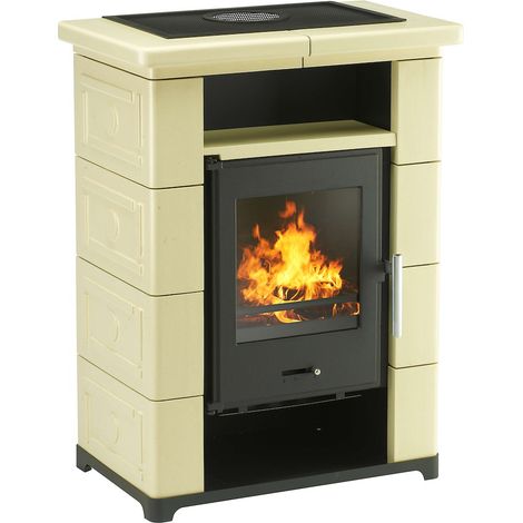 Kaminofen Typ10870 Montafon Schwarz M.Keramik Beige 7kW